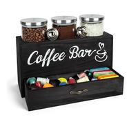 Guolich Barattolo Caffè Ermetico, 1250ML Set di 3 Barattoli Vetro Ermetici, Porta Tisane in Pineta con 1 Cassetto e 2 Misurini per Organizzare Capsule,Cialde,Tisane, Zucchero, Cannucce