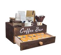 Guolich Porta Cialde Caffe Porta Capsule Caffe,Porta the Bustine,Porta Tisane in Pineta con 1 Cassetto per Organizzare Capsule, Cialde,Tisane,Zucchero,Cannucce,Bicchierini da Caffè,Marrone