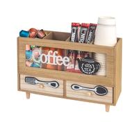 Guolich Porta Cialde Caffe Porta Capsule Caffe,Portacialde da Caffè,Porta Tisane in Legno con 2 cassetti per Organizzare Capsule, Cialde,Tisane,Zucchero,Cannucce,Bicchierini da Caffè (Marrone Chiaro)