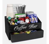 Guolich Porta Cialde Caffe Porta Capsule Caffe,Portacialde da Caffè,Porta Tisane in Pineta con 1 Cassetto per Organizzare Capsule, Cialde,Tisane,Zucchero,Cannucce,Bicchierini da Caffè (Nero)