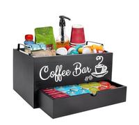 Guolich Porta Cialde Caffe Porta Capsule Caffe,Portacialde da Caffè,Porta Tisane in Pineta con 1 Cassetto per Organizzare Capsule, Cialde,Tisane,Zucchero,Cannucce,Bicchierini da Caffè,Nero