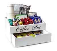 Guolich Porta Cialde Caffe Porta Capsule Caffe,Portacialde da Caffè,Porta Tisane in Pineta con 1 Cassetto per Organizzare Capsule, Cialde,Tisane,Zucchero,Cannucce,Bicchierini da Caffè (Bianco)