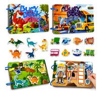 Guopai Montessori Busy Book per Bambini 1+ Anni, Set 2 Libri Interattivi con Temi Dinosauri e Veicoli, Quiet Book Educativo con Giochi di Abbinamento, Gioco Sensoriale da Viaggio per Bambini