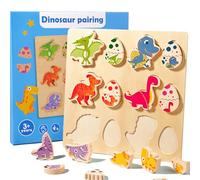 Guopai Puzzle Dinosauri in Legno per Bambini 1 2 3 4 Anni - Giochi Montessori 2 Anni - Gioco Educativo per Bambini 12-36 Mesi - Regalo di Natale e Compleanno per Bambini e Bambine (B)