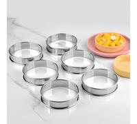 Guowall Cerchio per torta inox, cerchi per pasticceria rotondi in acciaio inox con bordo arrotolato, altezza 2,5 cm (diametro 10 cm, 6 pezzi)