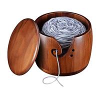 GUOXIAD Ciotola Porta-Filato in Legno, Rotonda for Srotolare La Lana da Lavoro A Maglia con Coperchio, Protegge Palla di E Previene L'aggrovigliamento, Portaoggetti(Brown)
