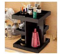 GUOXIAD Makeup Organizer Stand, 3 Tier Large Capacity Wooden Cosmetics Rack, Desktop Perfume Display Holder, Nightstand Organizer Shelf with 360° Rotate(Black)