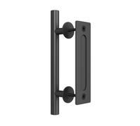 GUOXIAD Maniglia For Porta Scorrevole Resistente Da 30 Cm, Set Da Tirare E Spingere In Acciaio, Impugnatura In Legno Bifacciale(Carbon Steel Black Round)