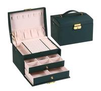 GUOXIAD PU Jewelry Box, Portable Large-Capacity Trinket Organizer, Modern Jewelry-Holder with 3 Layers, Detachable Divider Storage Case For Necklace Ring Earring Bracelet(Green)