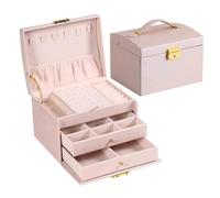 GUOXIAD PU Jewelry Box, Portable Large-Capacity Trinket Organizer, Modern Jewelry-Holder with 3 Layers, Detachable Divider Storage Case For Necklace Ring Earring Bracelet(Pink)