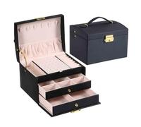 GUOXIAD PU Jewelry Box, Portable Large-Capacity Trinket Organizer, Modern Jewelry-Holder with 3 Layers, Detachable Divider Storage Case For Necklace Ring Earring Bracelet(Black)