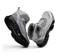 GUOXIAD Scarpe Antinfortunistiche Alte, Scarpe Antinfortunistiche con Punta in Acciaio Anti-sfondamento E Anti-Perforazione, Calzature da Lavoro con Lacci E Bottoni(Grey,EU 42)