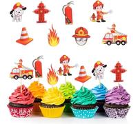 GUOYOU Decorazioni Torta Compleanno,24 Pezzi Pompiere Decorazioni Torta Stuzzicadenti Decorativi Decorazioni Torta Adatto Cake Topper,per BambiniFeste di Compleanno di Ragazzi e Ragazze