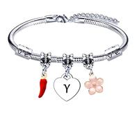 GUOYU Bracelet con Lettera Iniziale,Argento Bracelet con iniziale Nome, Regalo Donna Compleanno,Regalo Natale per Amica Collega Coppia Mamma Sorella Zia Nipote Figlia (Y)