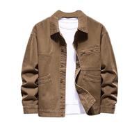 GUOYUXIAO Men'S Coat Relaxed Fit Denim Jacket Spring Fall Workwear Outerwear-Khaki-X-Large
