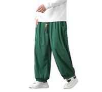 GUOYUXIAO Men's Pants Autumn Winter Ankle-Length Embroidery Trouser-LightGreen0-Medium