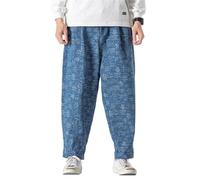 GUOYUXIAO Men's Pants Winter Embroidered Chinese Style Loose Trouser-LightBlue-Large
