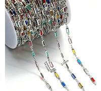 GUOZHAN 1 m/Rotolo di Perline di Cristallo di zircone, Catene di Rame, Catene alla Caviglia in Pietra di Rhinestone per componenti di collane e bracciali, creazione di Gioielli Fai da Te