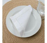 GUOZHAN Set di 12 tovaglioli da Cocktail in Lino e Cotone Bianchi con Orlo a Giorno, 15x15 cm, Lavabili, in Tessuto, per Bar, Matrimoni e Bevande.