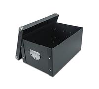 GUOZI Scatola portaoggetti pieghevole, decorativa con coperchio e angoli rinforzati in metallo, scatola di cartone con manico (nero, 35 x 25 x 17,5 cm)