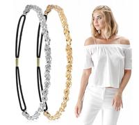 Guozihao 2 fasce elastiche regolabili in argento e oro, con cristalli scintillanti, accessori per capelli da donna e ragazza