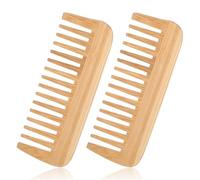 Guozihao 2 pettini a denti larghi in bambù, pettine dritto senza maniglia, per evitare grovigli e elettricità statica.