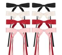 Guozihao 8 pz nastro di raso seta fiocco accessori per capelli, rosa, rosso fiocco hair accessories e nero, bianco, adatto per il fissaggio della coda di cavallo.