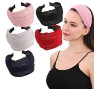 Guozihao Confezione da 5 cerchietti rigidi larghi con denti, per donne e ragazze, accessori per capelli in tessuto plissettato (colori misti A)