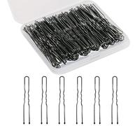 Guozihao Fermaglio per capelli a forma di U, 100 pezzi, per chignon da donna, con scatola portaoggetti, (6,1 cm), nero