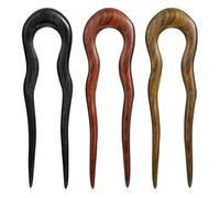 Guozihao Forcina da donna in legno a tre pezzi, a forma di U, doppia dentatura, finitura opaca retrò.