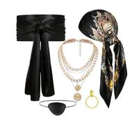 Gupcaqosjw Accessori Costume Pirata Uomo | Bandana Pirata Collana Cintura Accessori Travestimento,Set 5 Elementi per Teatro Rappresentazioni Scolastiche Feste in Maschera