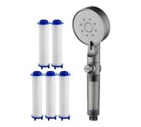 Gupcaqosjw Soffione doccia filtrata, soffione doccia con filtro e 5 modalità di spruzzo, testina regolabile con ugelli in silicone, per bagno, casa, studenti, campeggio, fitness