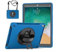GUPENAA Custodia per iPad PRO 12,9 Pollici 2a Generazione 2017 e 1a Generazione 2015, Supporto Girevole 360°, Cover Protettiva TPU Resistente Robusta con Porta Penna+Maniglia+Tracolla,Blu