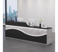 GUQASDV Banco Reception Moderno, Banco da Lavoro Professionale, Bancone Reception Ufficio con Spazio di Archiviazione con Luci Soffuse per Saloni di Bellezza, Piccole attività(Gray Grain+Black,1.2m)