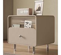 GUQASDV Comodino in legno con vetro, comodino laterale con cassetto e gambe in metallo, comodino moderno, comodino da divano per soggiorno (cachi, 40 cm)