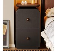 GUQASDV Comodino in Legno Massello con 2 Cassetti in Legno, Comodini for Divano con Manico in Legno, Comodino Stretto con Angoli ad Arco Tondo(Walnut+Black,9.8in/25cm)