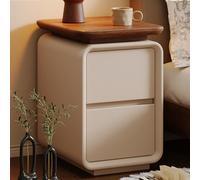 GUQASDV Comodino in Legno Massello con 2 Cassetti in Legno, Comodini for Divano con Manico in Legno, Comodino Stretto con Angoli ad Arco Tondo(Walnut+White,9.8in/25cm)