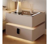 GUQASDV Comodino intelligente con ricarica wireless, comodino intelligente con blocco password, comodino moderno intelligente con luce tricolore (cachi, 50 cm / 19,6 pollici)