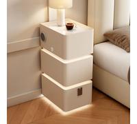 GUQASDV Comodino Intelligente Stretto a LED con Ricarica Wireless, Comodino Laterale con Blocco Password e Altoparlante, Porta USB for Comodino Intelligente(Khaki,25cm/9.8in)