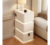 GUQASDV Comodino Intelligente Stretto a LED con Ricarica Wireless, Comodino Laterale con Blocco Password e Altoparlante, Porta USB for Comodino Intelligente(White,25cm/9.8in)