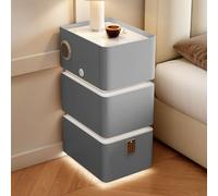 GUQASDV Comodino Intelligente Stretto a LED con Ricarica Wireless, Comodino Laterale con Blocco Password e Altoparlante, Porta USB for Comodino Intelligente(Light Gray,25cm/9.8in)