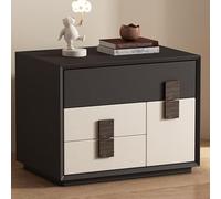 GUQASDV Comodino Moderno in Legno Massello con Maniglie in Pelle, Mobiletto con 4 Cassetti, Comodini Laterali di Grandi Dimensioni con Portaoggetti for Soggiorno Camera da Letto(Black,19.7in/50cm)