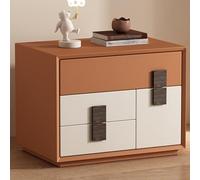 GUQASDV Comodino Moderno in Legno Massello con Maniglie in Pelle, Mobiletto con 4 Cassetti, Comodini Laterali di Grandi Dimensioni con Portaoggetti for Soggiorno Camera da Letto(Orange,23.6in/60cm)