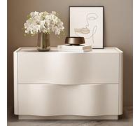 GUQASDV Comodino Moderno In Legno, Tavolino Con 2 Cassetti, Tavolini Da Tè, Armadietto Di Design Senza Maniglia For Soggiorno, Camera Da Letto, Ufficio(White,27.5in/70cm)