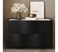 GUQASDV Comodino Moderno In Legno, Tavolino Con 2 Cassetti, Tavolini Da Tè, Armadietto Di Design Senza Maniglia For Soggiorno, Camera Da Letto, Ufficio(Black,31.5in/80cm)