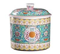 GUQASDV Grande Secchio for Riso in Ceramica con Coperchio, Dispenser for Cereali Dal Design Cinese, Barattolo for La Conservazione Del Riso in Ceramica, Contenitore Multifunzionale(Green)