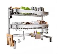 GUQASDV Scolapiatti sopra Il lavello, Grande scolapiatti da Cucina Completamente in Acciaio Inossidabile,organizzatori multifunzionali per banconi da Cucina, Piani di Lavoro(Double Layer,95cm)