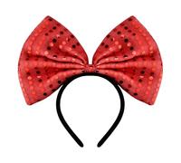 Guqqeuc Cerchietto con fiocco rosso con paillettes per donne e ragazze, per Halloween, con glitter scintillanti, per capelli spessi e fini