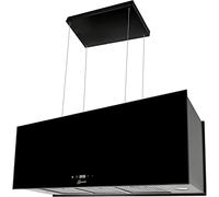 GURARI cappello isolotto 333 90 BL Pr, cappello isola di ricircolo 90cm, cappello soffitto, 1000m³/h, vetro nero, 4 livelli, display, LED