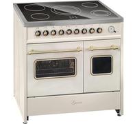 GURARI Cucina Elettrica GCH E 912 DF Cr Retro Cucina 90 cm a Libera Installazione in Creme Vintage Design con Doppio Forno e Piano Cottura in Vetroceramica a 5 Zone Hi-Light, Classe Energetica A